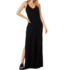 Style 1-1346069956-3471 bobi Black Size 4 V Neck Floor Length Side slit Dress on Queenly