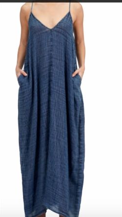 Style 1-1868287655-3472 ELAN Blue Size 4 V Neck Free Shipping Floor Length Straight Dress on Queenly