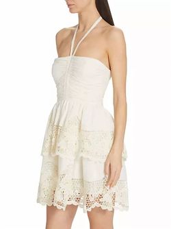 Style 1-2013625972-1498 Ulla Johnson White Size 4 Halter Bachelorette Pageant Lace Cocktail Dress on Queenly