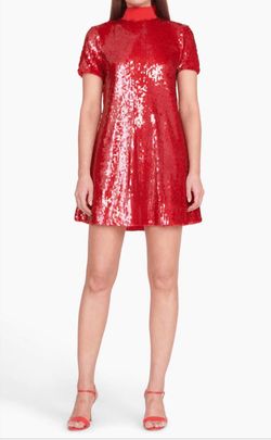 Style 1-2091294144-3775 STAUD Red Size 16 Plus Size High Neck Sorority Sorority Rush Mini Cocktail Dress on Queenly