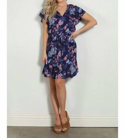 Style 1-2501149219-2696 Veronica M Blue Size 12 Sleeves V Neck Print Cocktail Dress on Queenly