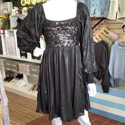 Style 1-2518279970-2791 umgee Black Size 12 Long Sleeve Satin Cocktail Dress on Queenly