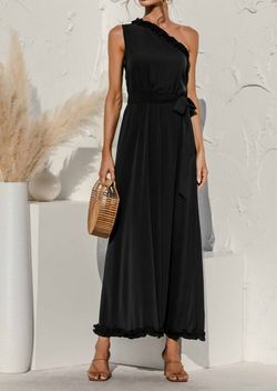 Style 1-3509045823-3011 Anna-Kaci Black Size 8 Floor Length Military Wedding Guest One Shoulder Straight Dress on Queenly