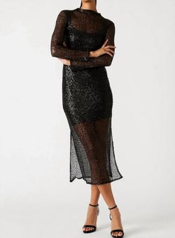 Style 1-3520076214-3855 STEVE MADDEN Black Size 0 Free Shipping Sequined Sheer Cocktail Dress on Queenly