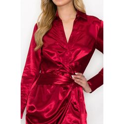 Style 1-3806055272-2791 INA Fashion Red Size 12 Satin Plus Size Cocktail Dress on Queenly