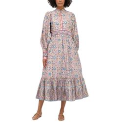 Style 1-3871974868-2696 Oliphant Multicolor Size 12 Silk Sleeves Long Sleeve Straight Dress on Queenly