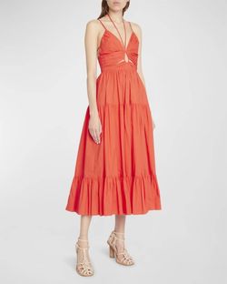 Style 1-4260328703-1498 Ulla Johnson Orange Size 4 Halter Coral Cocktail Dress on Queenly