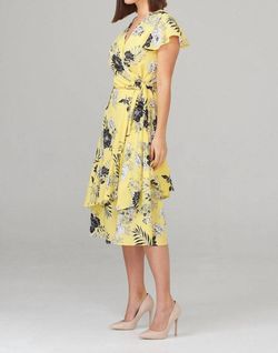 Style 1-776738552-98 Joseph Ribkoff Yellow Size 10 1-776738552-98 Sleeves Floral Cocktail Dress on Queenly