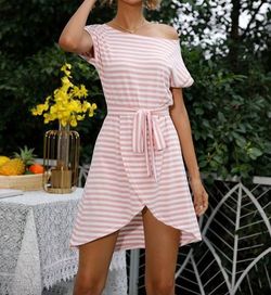 Style 1-824149471-3011 Anna-Kaci Pink Size 8 Casual Mini One Shoulder Cocktail Dress on Queenly