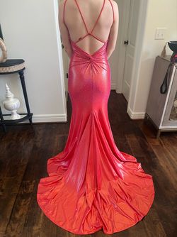 Style 220110 Jovani Red Size 6 220110 Floor Length Plunge Jersey Mermaid Dress on Queenly