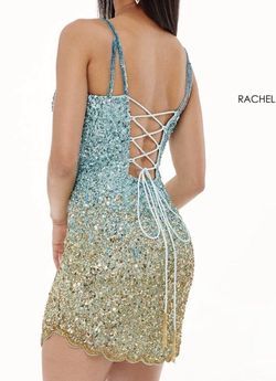 Style 40165 Rachel Allan Multicolor Size 4 Plunge Homecoming Jersey Cocktail Dress on Queenly