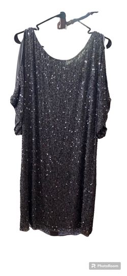 Aidan Mattox Silver Size 14 Floor Length Plus Size Square A-line Dress on Queenly
