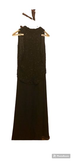JKara Black Size 12 Military Ball Jersey Floor Length A-line Dress on Queenly