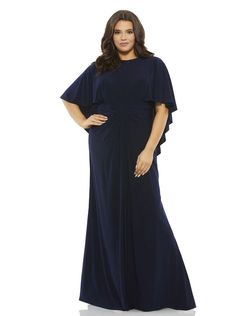 Style 67929 Mac Duggal Blue Size 20 Plus Size Free Shipping Floor Length Cape A-line Dress on Queenly
