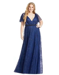 Style 67435 Mac Duggal Blue Size 24 Plus Size Lace Floor Length A-line Dress on Queenly