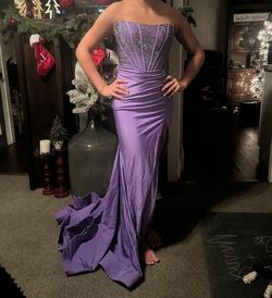 Style 70305 Rachel Allan Purple Size 0 Strapless Shiny Military Mermaid Dress on Queenly