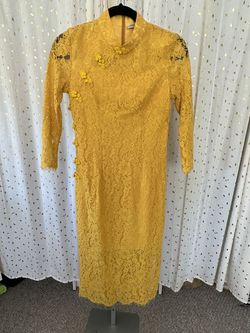 Queen Mulock Yellow Size 4 High Neck Floor Length Side slit Dress on Queenly