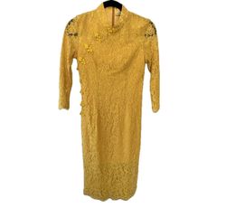 Queen Mulock Yellow Size 4 High Neck Gala Lace Side slit Dress on Queenly