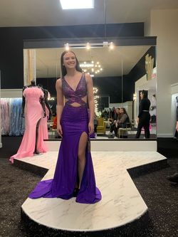 Style 2700 Johnathan Kayne Purple Size 2 Pageant 2700 Floor Length Plunge Side slit Dress on Queenly