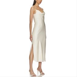 Allsaints White Size 6 Engagement Floor Length Satin Side slit Dress on Queenly
