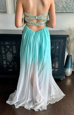 Style 20028 La Femme Blue Size 0 Ombre Short Height Wedding Guest High Low A-line Dress on Queenly