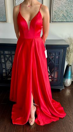PG Red Size 0 Prom Floor Length 70 Off Side slit Dress on Queenly