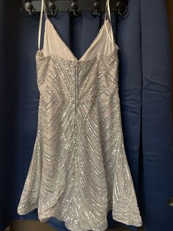 Macy's Silver Size 16 Plus Size Appearance Sequined Cocktail Dress on Queenly