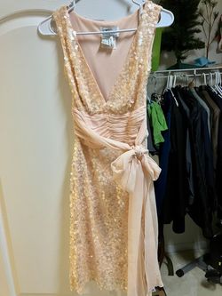 Jovani Beyond Pink Size 4 Rose Gold Appearance Sequined Cocktail Dress on Queenly