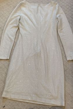Vince Camuto White Size 10 Sequined Sleeves Bridal Shower Wedding Cocktail Dress on Queenly