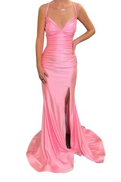 Style 2347 Jessica Angel Pink Size 4 Floor Length Tall Height Side slit Dress on Queenly