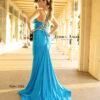 Style 2382 Jessica Angel Blue Size 4 Floor Length Tall Height Train Dress on Queenly