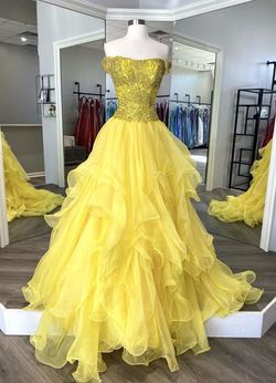Style 86154 Sherri Hill Yellow Size 2 Jewelled Pageant Floor Length Ball gown on Queenly