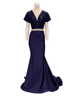 Style 879 Jessica Angel Blue Size 0 Wedding Guest 879 Sleeves Mermaid Dress on Queenly
