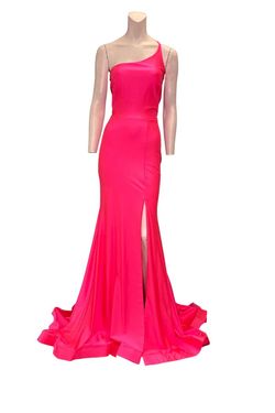 Style 900 Jessica Angel Hot Pink Size 4 Coral Pageant Side slit Dress on Queenly