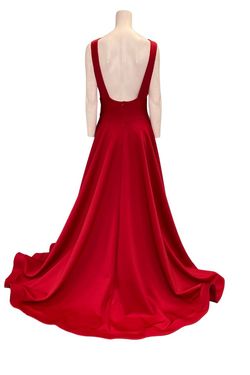 Style 898 Jessica Angel Red Size 4 Plunge Floor Length A-line Dress on Queenly