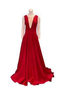 Style 898 Jessica Angel Red Size 4 Sheer Floor Length Wedding Guest Tall Height A-line Dress on Queenly