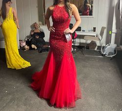 Sherri Hill Bright Red Size 0 Floor Length Jersey Pageant Mermaid Dress on Queenly