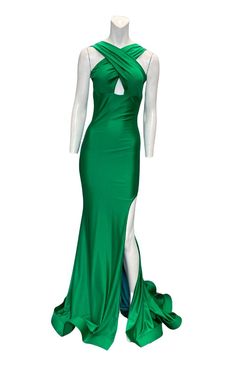 Style 928 Jessica Angel Green Size 4 Tall Height Prom Side slit Dress on Queenly