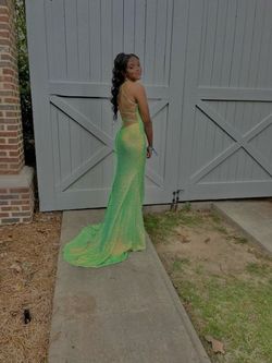 Style 23141 Stella Couture Light Green Size 2 Plunge Prom Side slit Dress on Queenly