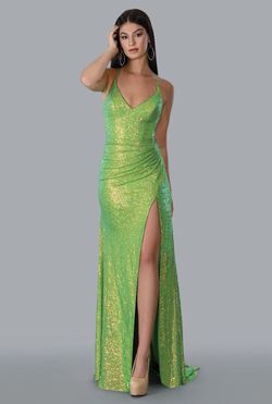 Style 23141 Stella Couture Light Green Size 2 Plunge Prom Side slit Dress on Queenly