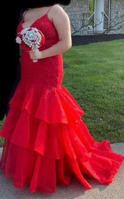 Ellie Wilde Red Size 16 Prom Pageant Lace Mermaid Dress on Queenly