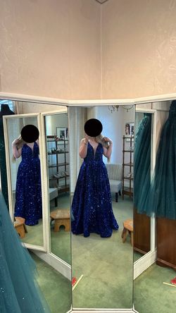 Style 88625 Amarra Blue Size 14 Lace Prom 88625 Tall Height Ball gown on Queenly