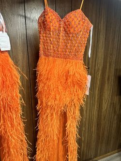 Jovani Orange Size 2 Floor Length Black Tie Prom Side slit Dress on Queenly
