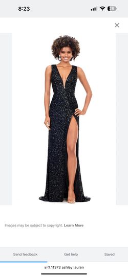 Ashley Lauren Black Size 6 Plunge Floor Length Sequined A-line Dress on Queenly