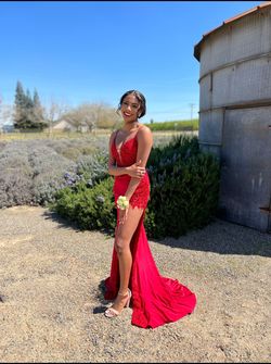 Sherri Hill Red Size 2 Prom Lace Sheer Train Dress on Queenly