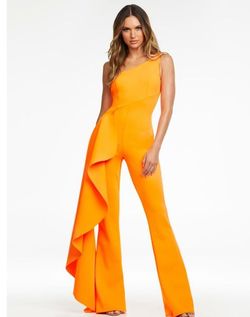 Style 11152 Ashley Lauren Orange Size 4 Homecoming Jersey Appearance Jumpsuit Dress on Queenly