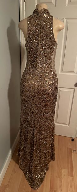 Mac Duggal Nude Size 8 Jersey Sheer Wedding Guest High Neck Military Mermaid Dress on Queenly