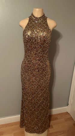 Mac Duggal Nude Size 8 Jersey Sheer Wedding Guest High Neck Military Mermaid Dress on Queenly