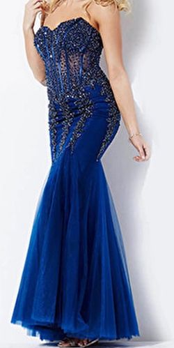 Jovani Blue Size 12 Sweetheart Plus Size Strapless Sequined Mermaid Dress on Queenly