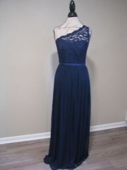 Style F-17063Marine David's Bridal Blue Size 10 Polyester One Shoulder Ball gown on Queenly